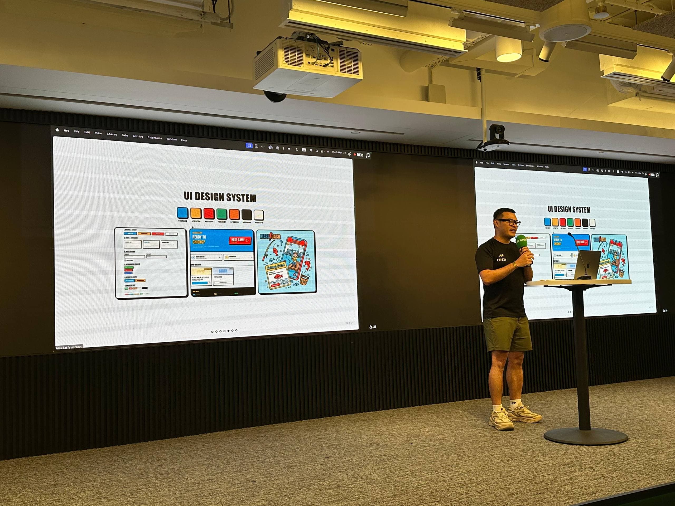 Alex Le presenting KiasuDash UI design system on stage